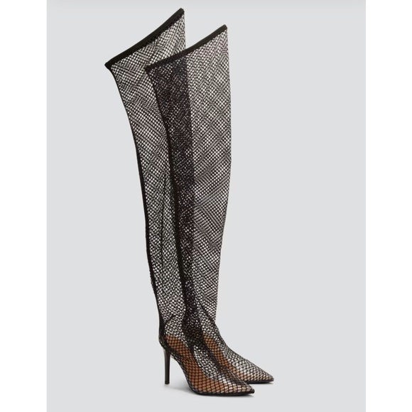 Fashion to Figure 9 Obsidian Thigh-High Fishnet Stocking Boots - Nadia X FTF
